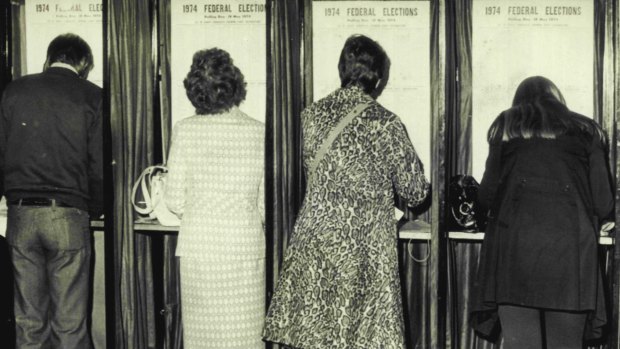 Expat Australians voting at Australia House in London on May 8, 1974.