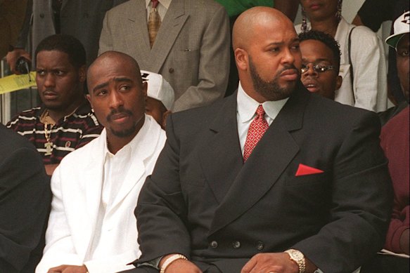 Rapper Tupac Shakur was shot while riding in the car driven by Death Row Records chairman Suge Knight, pictured here in this 1996 photo.