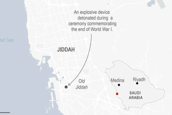 The explosion targeted a cemetery in  Jeddah, also known as Jiddah, where a Remembrance Day service was taking place. 