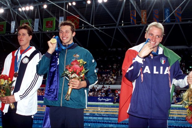 Ian Thorpe after winning gold in the 400m freestyle at the Sydney 2000 Olympics.