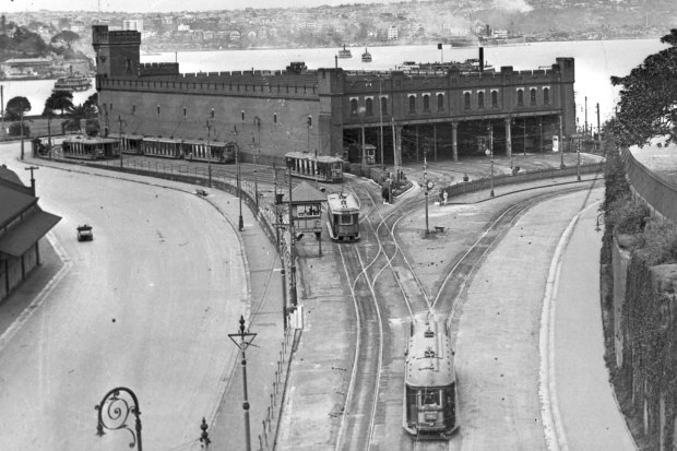 The tram depot at Bennelong Point, the site for the Opera House.