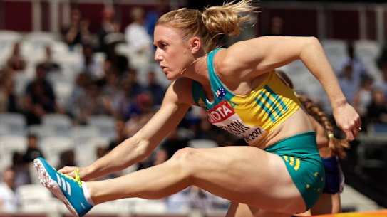 Sally Pearson in the heats of the 100m hurdles at the 2017 world championships, a meet that ended with a historic against-the-odds victory for the Olympic gold and silver medallist.  