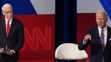 Gaffe: US President Joe Biden participates in a CNN town hall in Baltimore, with moderator Anderson Cooper. 