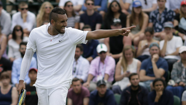 Nick Kyrgios took aim at a linesman during a drawn out match against fellow Australian Jordan Thompson.