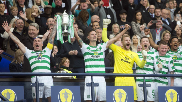 Different level: Celtic have won all three domestic trophies for the third consecutive season.