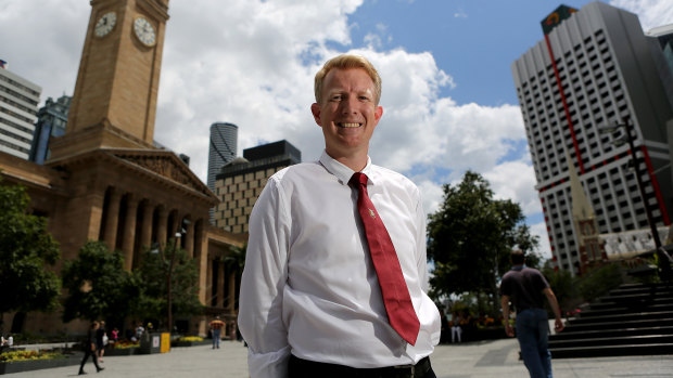 Ben Pennings, pictured during the 2016 Brisbane City Council election campaign in which he was the Greens' candidate for lord mayor.