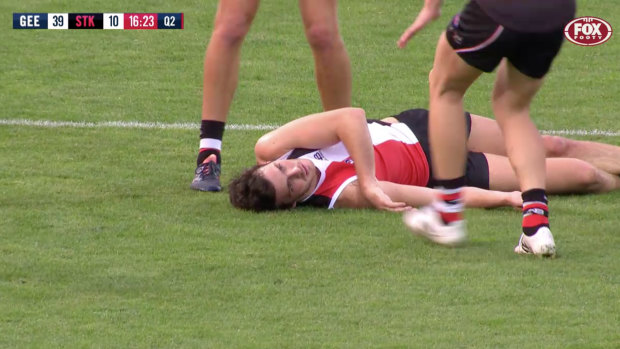 On-field incident: Dylan Roberton after collapsing early in the 2018 season.