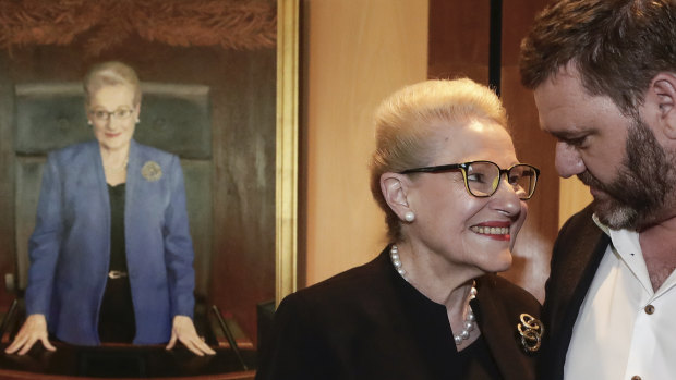 Former speaker Bronwyn Bishop and Sky News host Paul Murray at the unveiling of her official portrait on Monday.