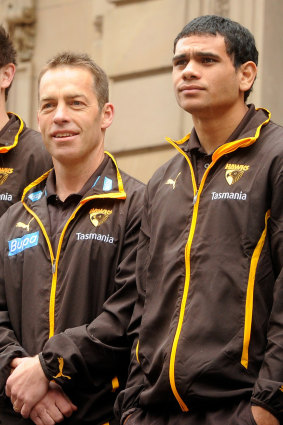 Hawthorn’s Alastair Clarksonand Cyril Rioli in 2012.