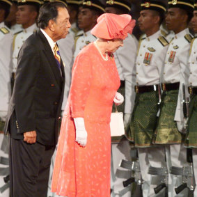 The Queen wore her hat backwards at the 1998 Commonwealth Games closing ceremony in Malaysia.
