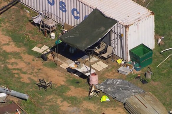 A shipping container at the property on Murray River Road, Thologolong.