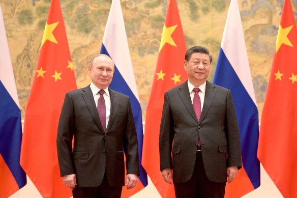 Russian President Vladimir Putin and Chinese President Xi Jinping last February before the invasion.