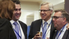 Michael Photios with Liberal MPs Sarah Henderson and Michael Sukkar in Canberra.