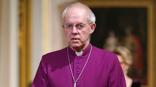 The Archbishop of Canterbury Justin Welby, ahead of the State Banquet, for the state visit to the UK by President of South Korea Yoon Suk Yeol and his wife Kim Keon Hee, at Buckingham Palace, London, Tuesday, Nov. 21, 2023. (Yui Mok/Pool Photo via AP)