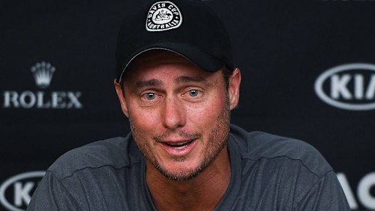Lleyton Hewitt addresses the media on Thursday night.