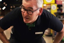 Woolworths then-CEO Brad Banducci mid-storm out.