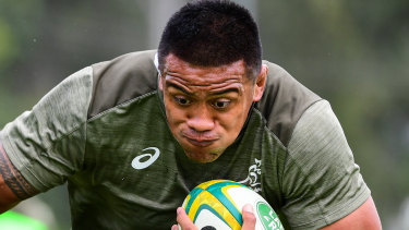 Allan Alaalatoa at Wallabies training on Tuesday.