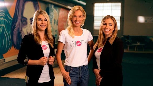 From left to right: Gemma Lloyd, Kim Jackson and Valeria Ignatieva announce WORK180's expansion to the US market.