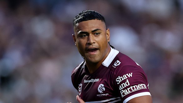 Injured Manly star Haumole Olakau’atu.