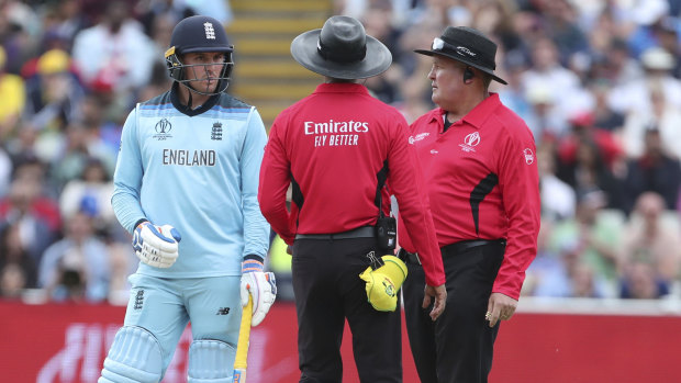 Jason Roy was given out caught behind but did not have a review left to challenge the umpire's decision.