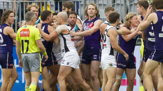 The tackle prompted an all-in melee, with Docker Nathan Wilson charged with two counts of misconduct from it.
