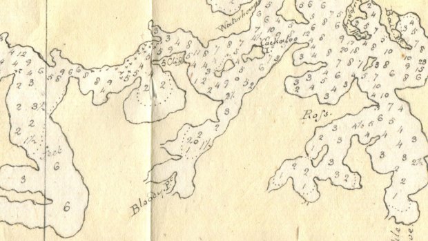 Detail from the 1788 chart of Port Jackson drawn by William Bradley showing Bloody Point.
