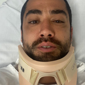 Mr Garcia was fitted with a neck brace after he was readmitted to hospital following his mistaken arrest.