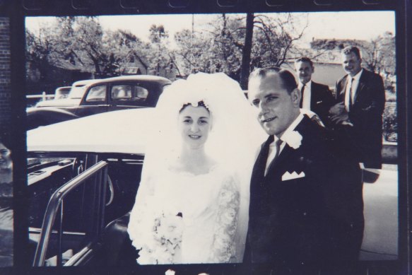 Tony Coulston and wife Barbara on their wedding day in September 1965. He died after falling from his bed in Port Macquarie Base Hospital. 