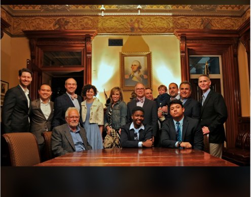 Tony Sullivan (seated on left), same-sex marriage pioneer, at the White House in April 2015.