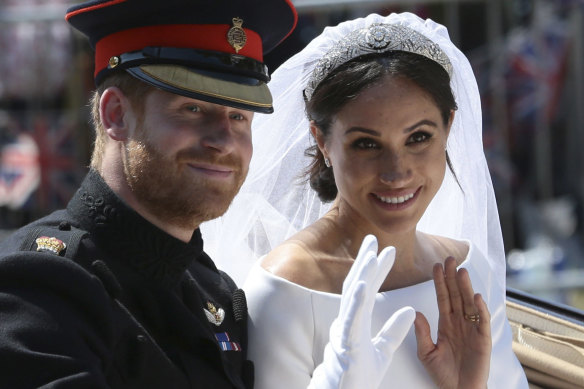 Meghan wears the Queen Mary Art Deco Bandeau Tiara on her wedding day.