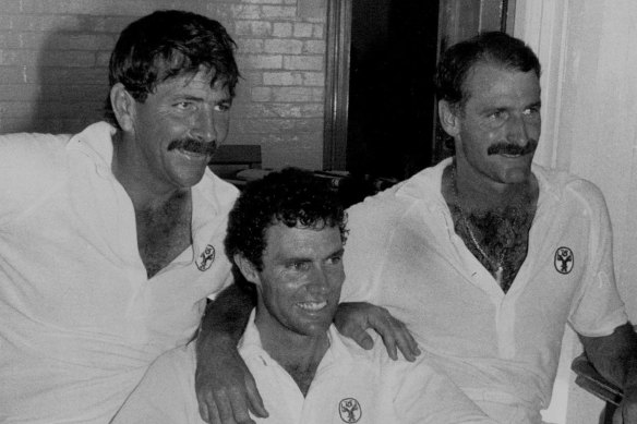 Rod Marsh, Greg Chappell and Dennis Lillee during their last Test for Australia in 1984.