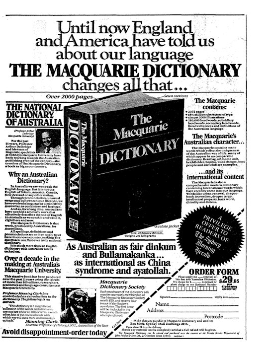 Advertisement for the Macquarie Dictionary, September 30, 1981.