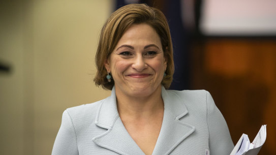 Queensland Treasurer Jackie Trad is seen during the state government's 2019-20 Queensland budget media briefing in Brisbane.