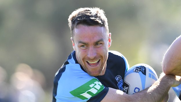 Sunny Jim: James Maloney laughs his way through a Blues training session in Perth.