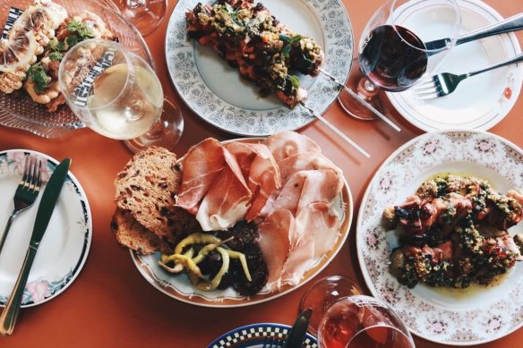 Delicious plates and disco lights.