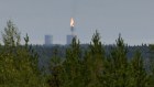 Russia burns gas at the Portovaya compression station in Russia, in this picture taken from the aerial surveillance tower of Pyterlahti in Virolahti, Eastern Finland on Friday, Aug. 26, 2022.