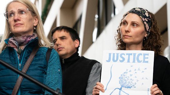People supporting "Justice for Justine" outside the Minneapolis courtroom this week.