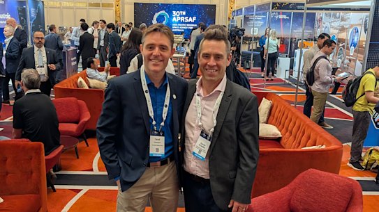 UWA International Space Centre director Danail Obreschkow and space centre researcher Sascha Schediwy proudly show off the state’s best at WA Space Week.