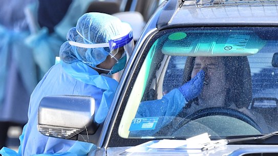 COVID-19 testing at Bondi Beach on Wednesday.