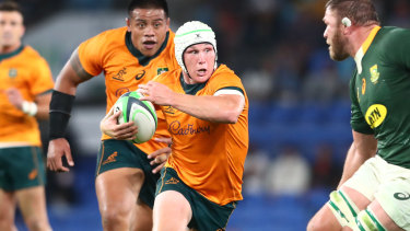 Tough as they come ... Michael Hooper wore headgear against South Africa after suffering a head wound in a recent Test against New Zealand.