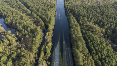 South Carolina Highway 22 is flooded. 