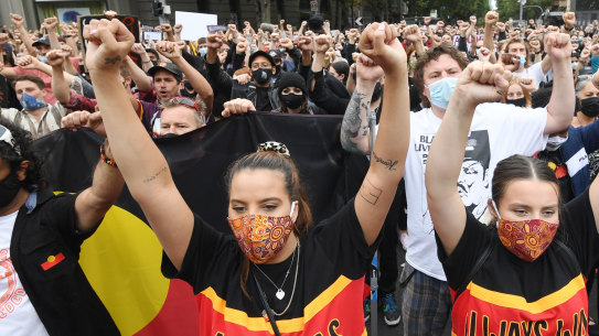 Melbourne protesters on January 26 last year for an ‘Invasion Day’ rally.