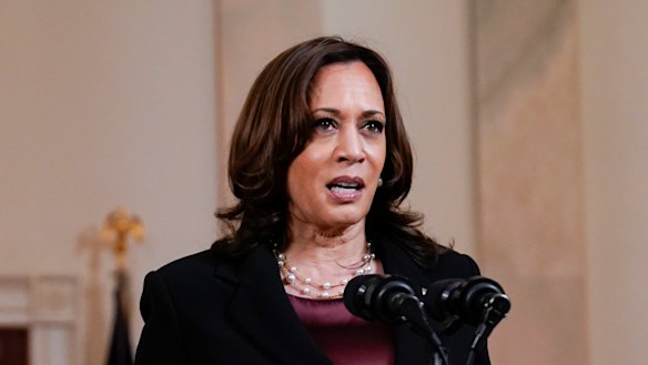 Vice-President Kamala Harris, accompanied by President Joe Biden, speaks on the verdict. 