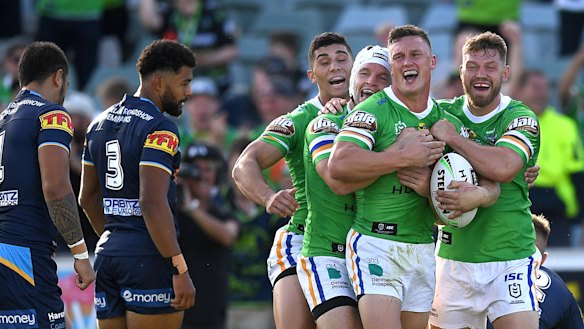Jack Wighton enjoys himself against the Titans. 