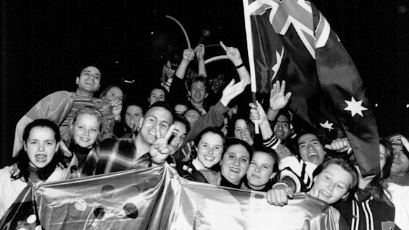 Scenes from Homebush Bay after the announcement, September 24, 1993.