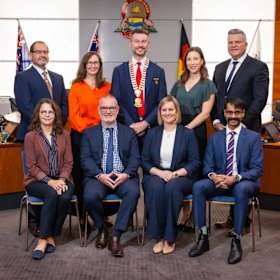City of South Perth council. Back row, left to right: André Brender-A-Brandis, Jacqueline Raison, Mayor Greg Milner, Hayley Prendiville, Tim Houweling. Front row, left to right: Kathy Lees, Stephen Russell, Bronwyn Waugh, Blake D’Souza. Picture: Facebook/City of South Perth