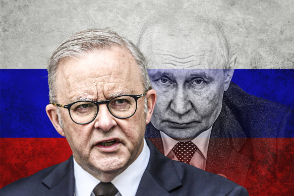 Prime Minister Anthony Albanese and Russian President Vladimir Putin.