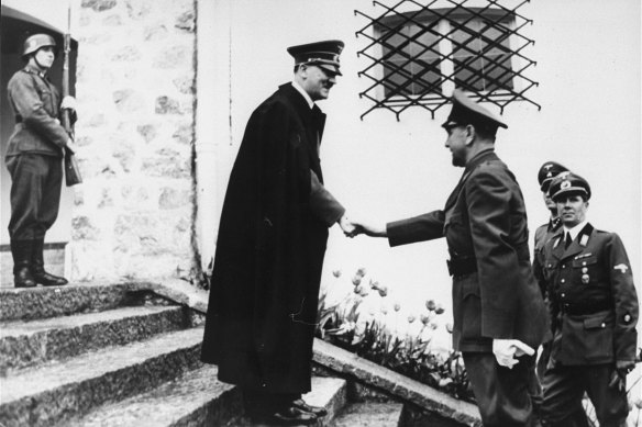 Adolf Hitler greets Ante Pavelic, leader of the Nazi-backed Croatian puppet state, in Bavaria in 1941.