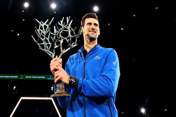 Novak Djokovic after winning the Paris Masters on Sunday.