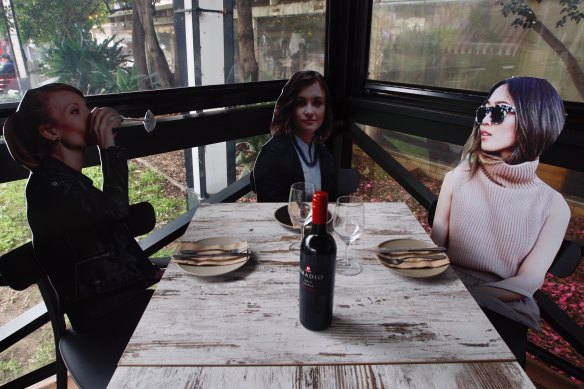 Life-sized cardboard cut-outs make this Sydney restaurant feel a bit less sparsely populated while helping owners maintain social distancing. 